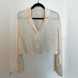 ISALIS Silky Collard Shirt Size L Cream